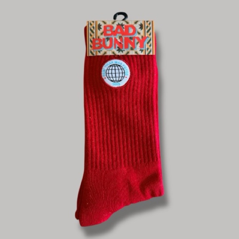 New! Bad Bunny Red Socks DTMF No Me Quiero Ir De Aqui Oficcial Merch